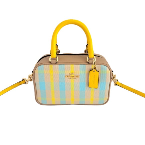 Coach CBI90 Satchel Crossbody Plaid Canvas Leather Bright Maize Small Handbag - Picture 1 of 7